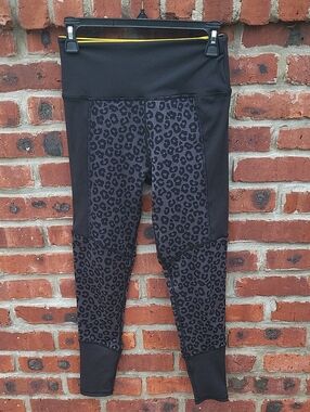 Aqua Black Leopard-Print Panel Leggings